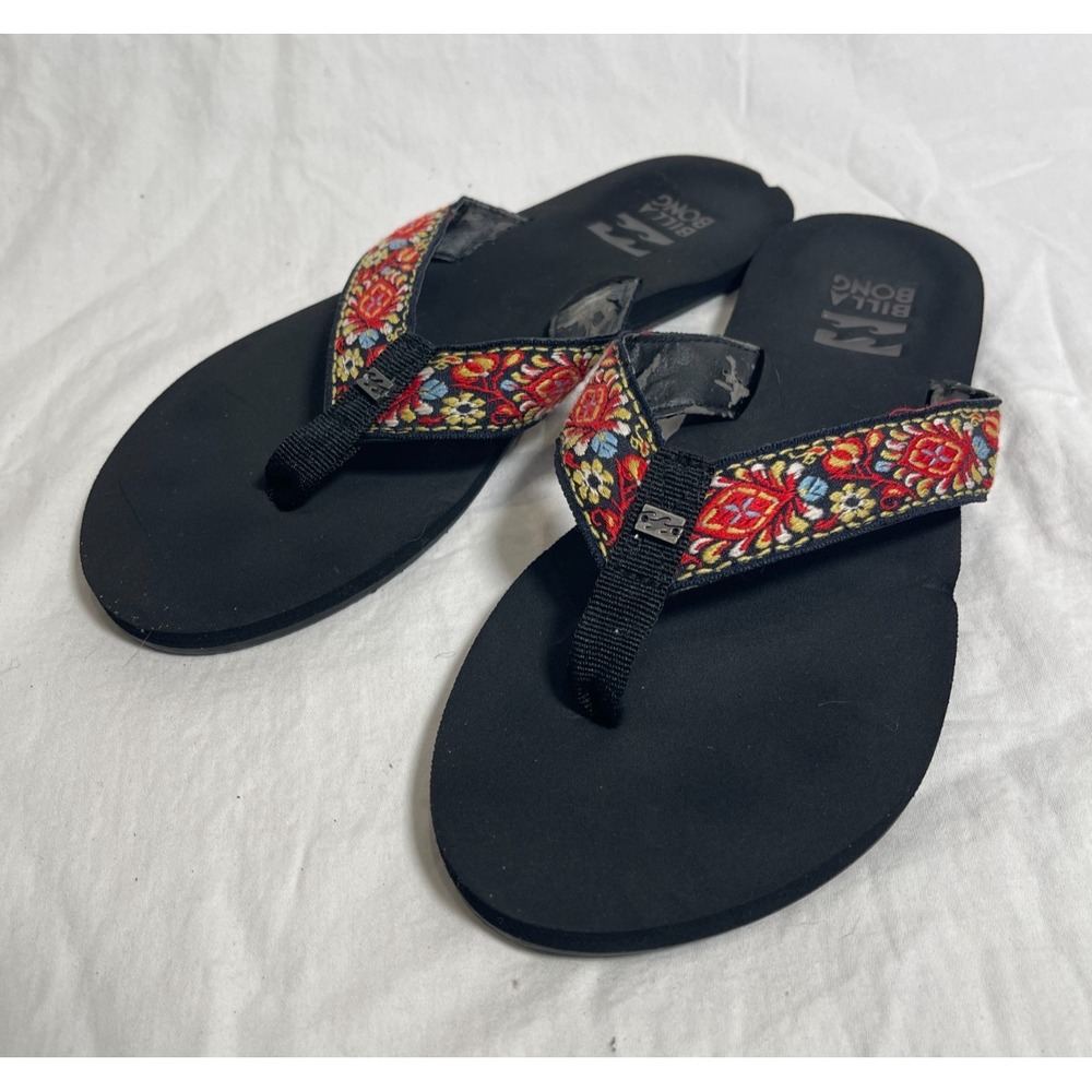 Billabong Flip Flops Mens 8 9 Red Psychedelic Woven Straps Sandals Casual Beach